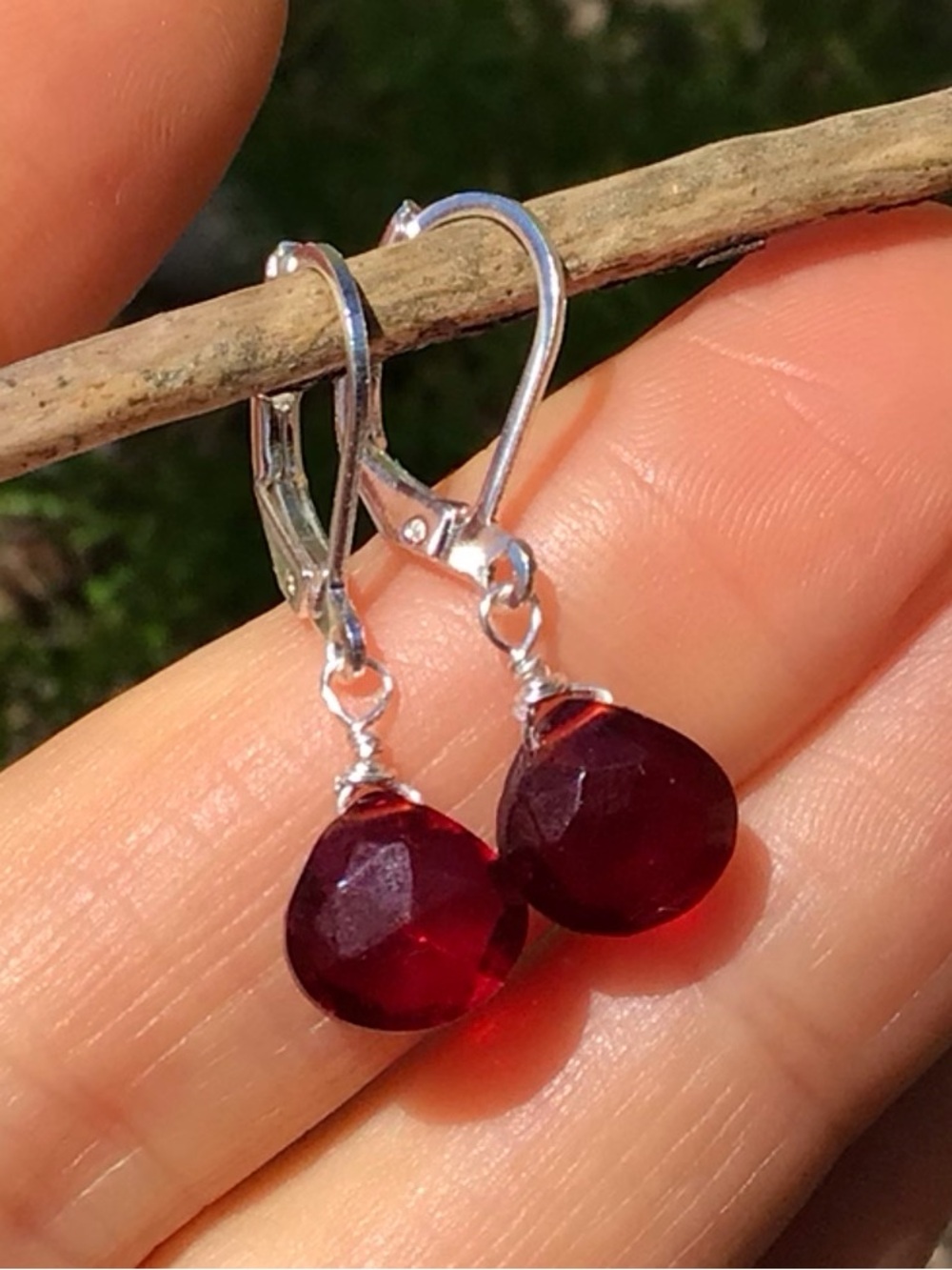 Red Garnet Sterling Silver Sundance Charm Earrings